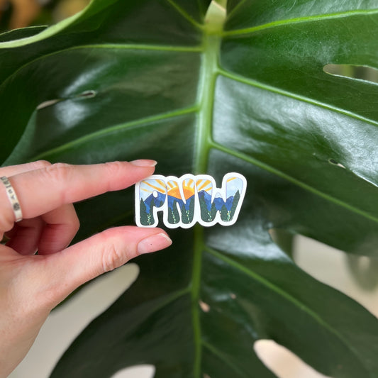 Mini PNW Mountains Sticker - Durable Vinyl / Outdoor: 💧🌞🏕️