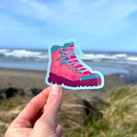 Pink Hiking Boot Sticker - Durable Vinyl / Outdoor: 💧🌞🏕️