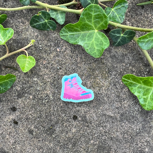 Mini Pink Hiking Boot Sticker - Durable Vinyl / Outdoor: 💧🌞🏕️