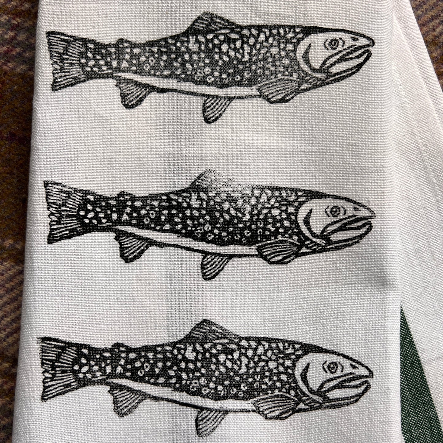 Hand-Stamped Brook Trout Tea Towel – Limited Edition, 100% Cotton Kitchen Towel |#001
