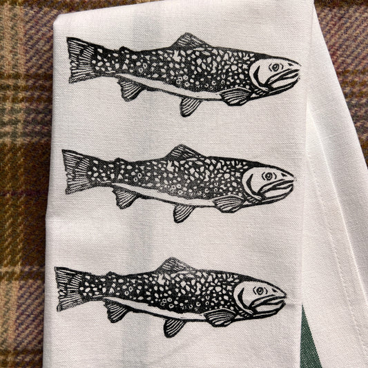 Hand-Stamped Brook Trout Tea Towel – Limited Edition, 100% Cotton Kitchen Towel | #003