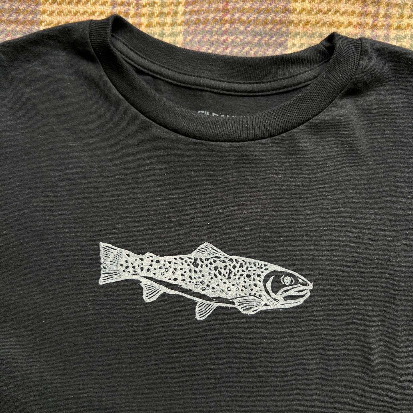 Hand Printed Black T-Shirt – Brook Trout –Size Medium – Limited Edition |#002