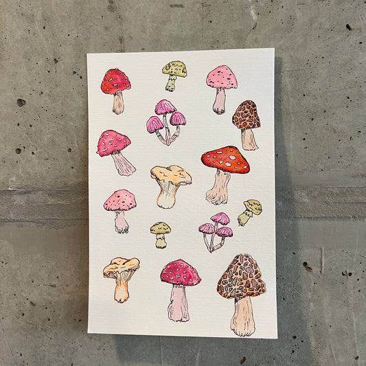 💚Signed "Happy Little Mushrooms" Watercolor Painting (Unframed) #1/2