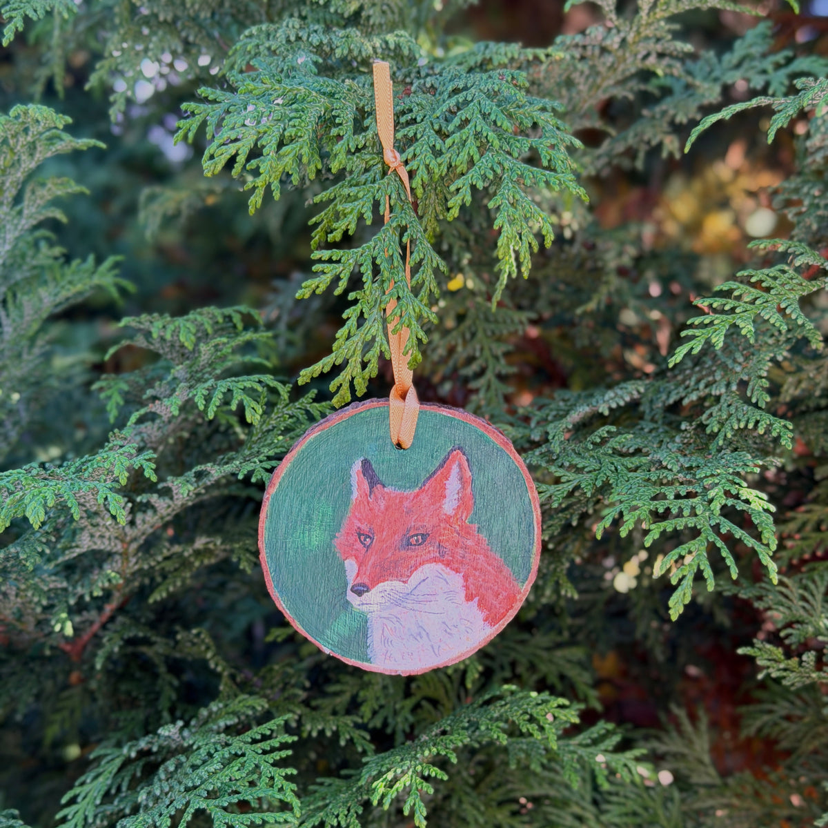 Hand-painted Wooden Fox Ornament