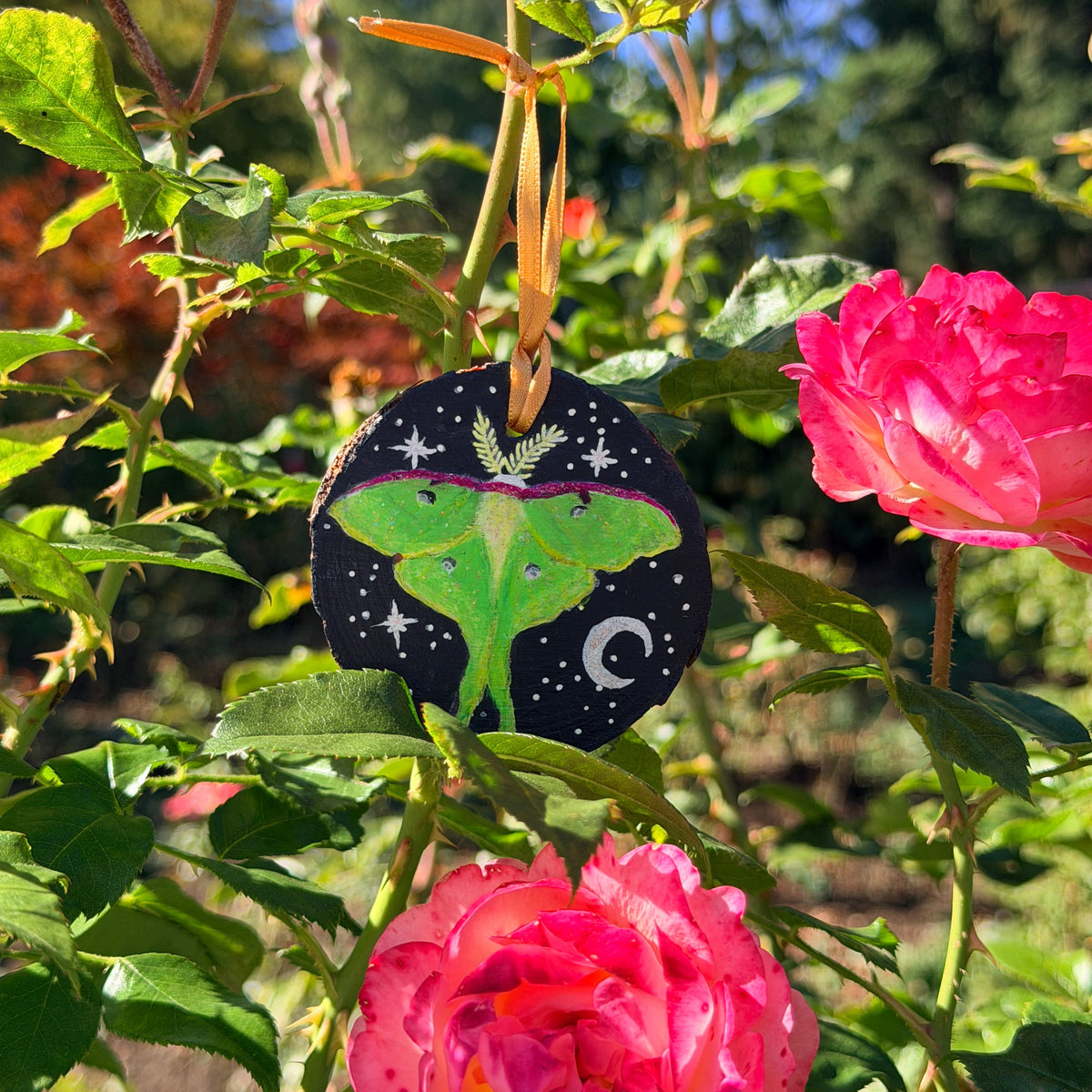 Hand-painted Wooden Luna Moth Ornament