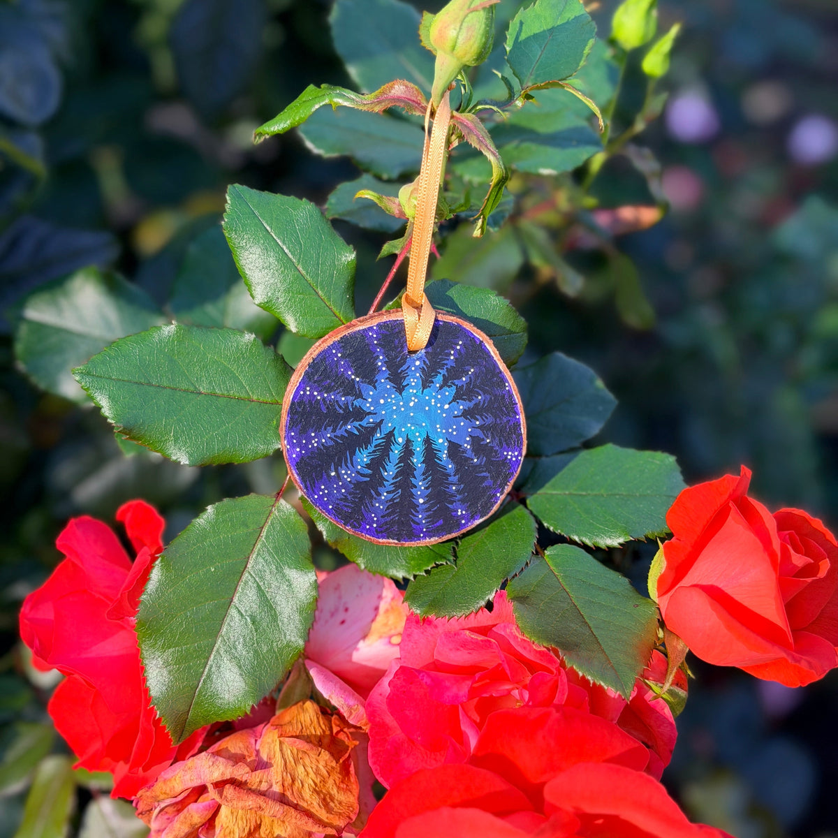 Hand-painted Wooden Starlit Forest Ornament