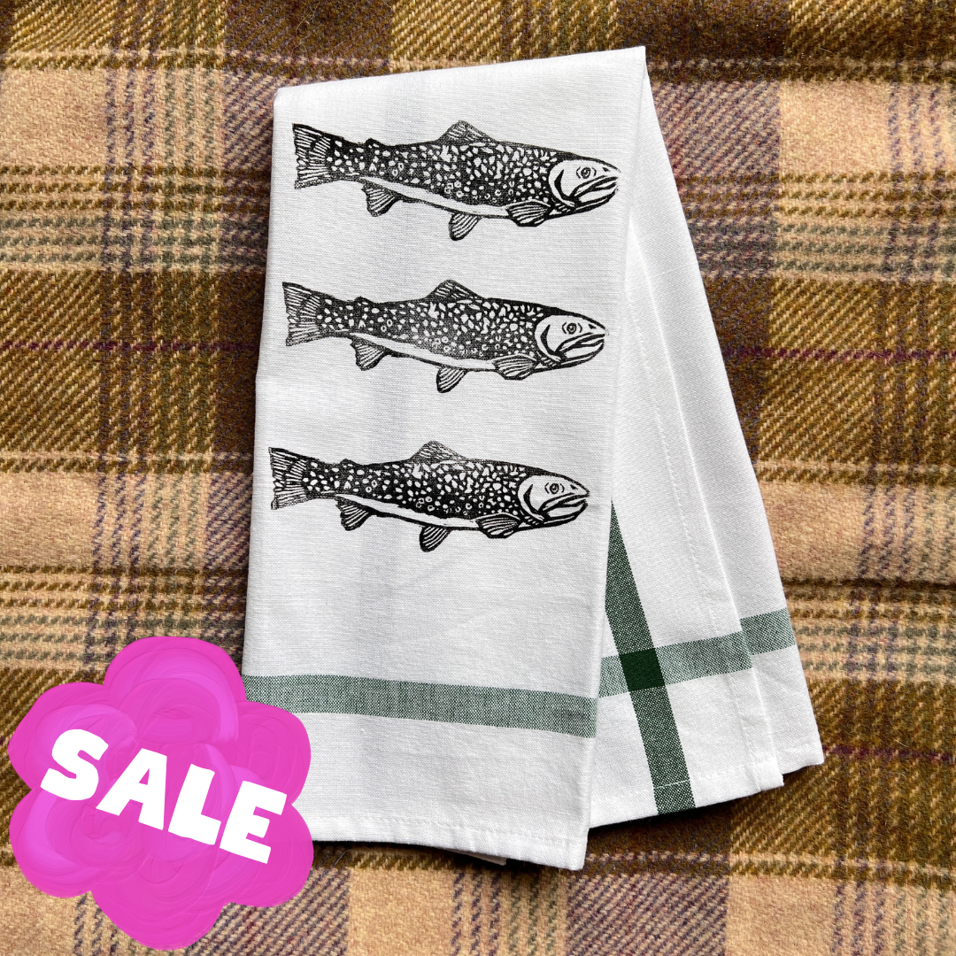 Hand-Stamped Brook Trout Tea Towel – Limited Edition, 100% Cotton Kitchen Towel | #003