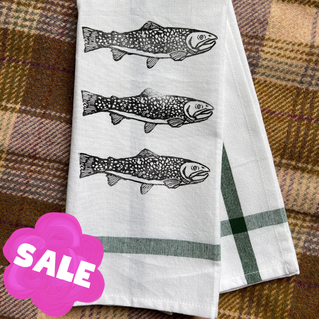 Hand-Stamped Brook Trout Tea Towel – Limited Edition, 100% Cotton Kitchen Towel |#001