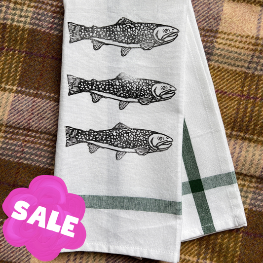 Hand-Stamped Brook Trout Tea Towel – Limited Edition, 100% Cotton Kitchen Towel |#001