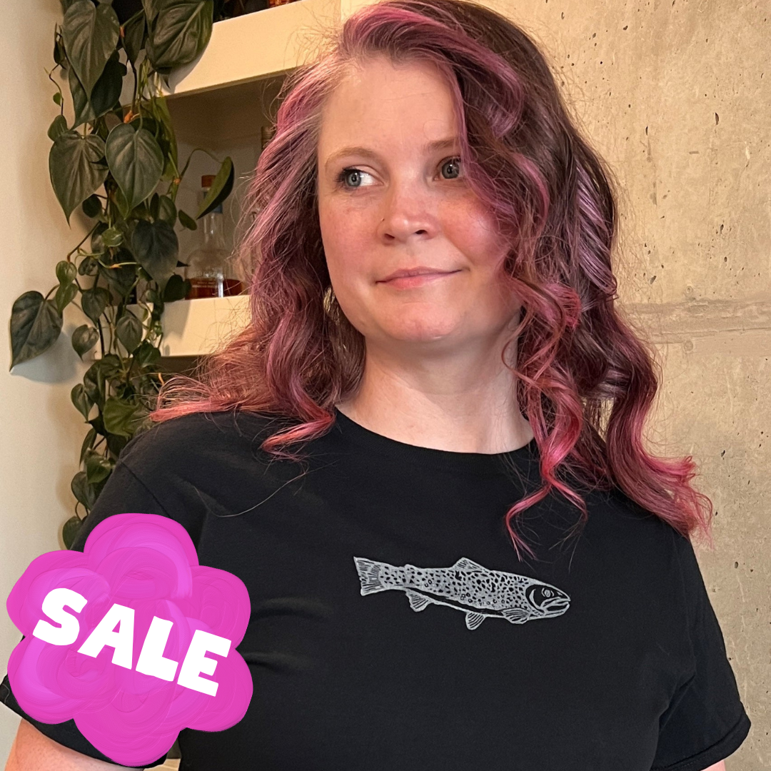 Hand Printed Black T-Shirt – Brook Trout –Size Medium – Limited Edition |#001