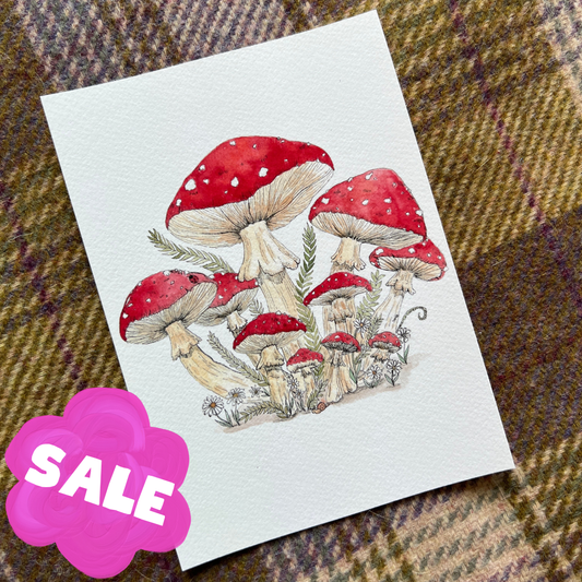 Red Cap Mushrooms – Watercolor Fine Art Print | 5×7