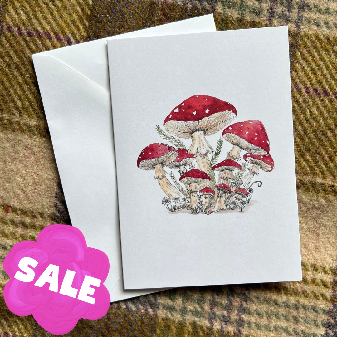 Red Cap Mushrooms Greeting Card – Blank Inside