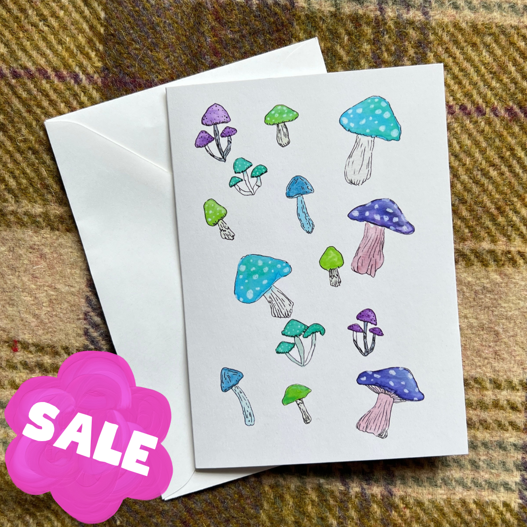 Whimsical Cool Mushrooms Greeting Card – Blank Inside