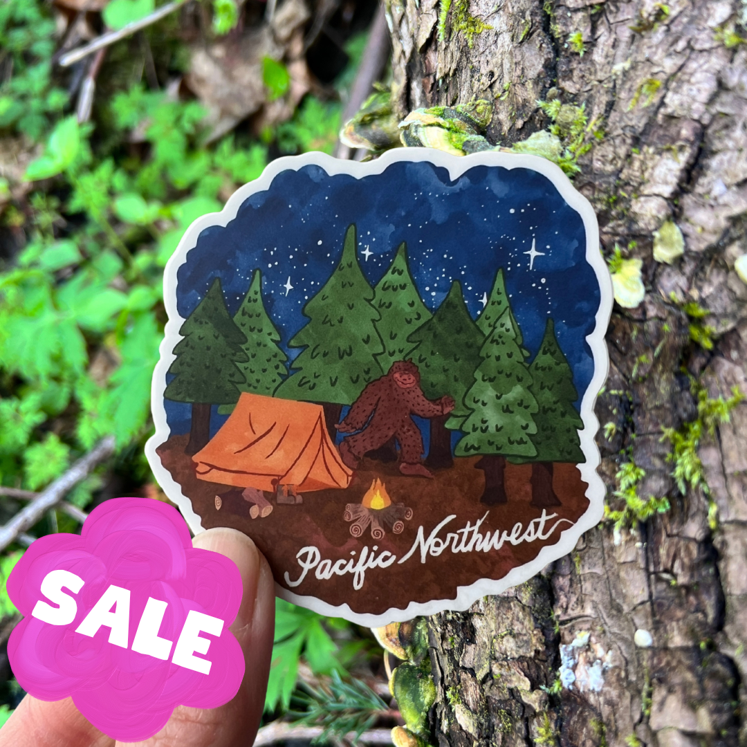Camping with Bigfoot PNW Sticker