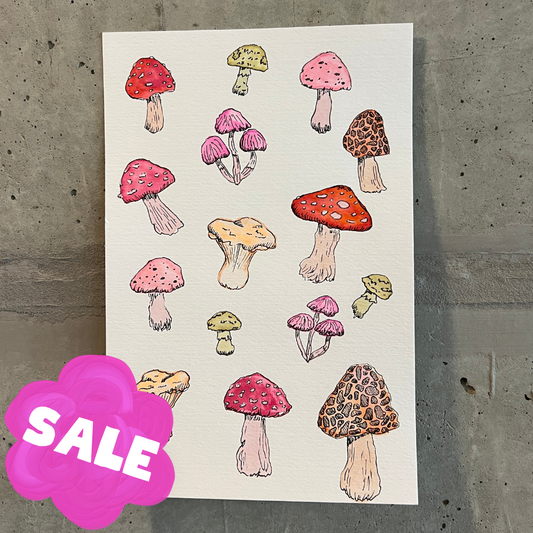 💚Signed "Happy Little Mushrooms" Watercolor Painting (Unframed) #1/2