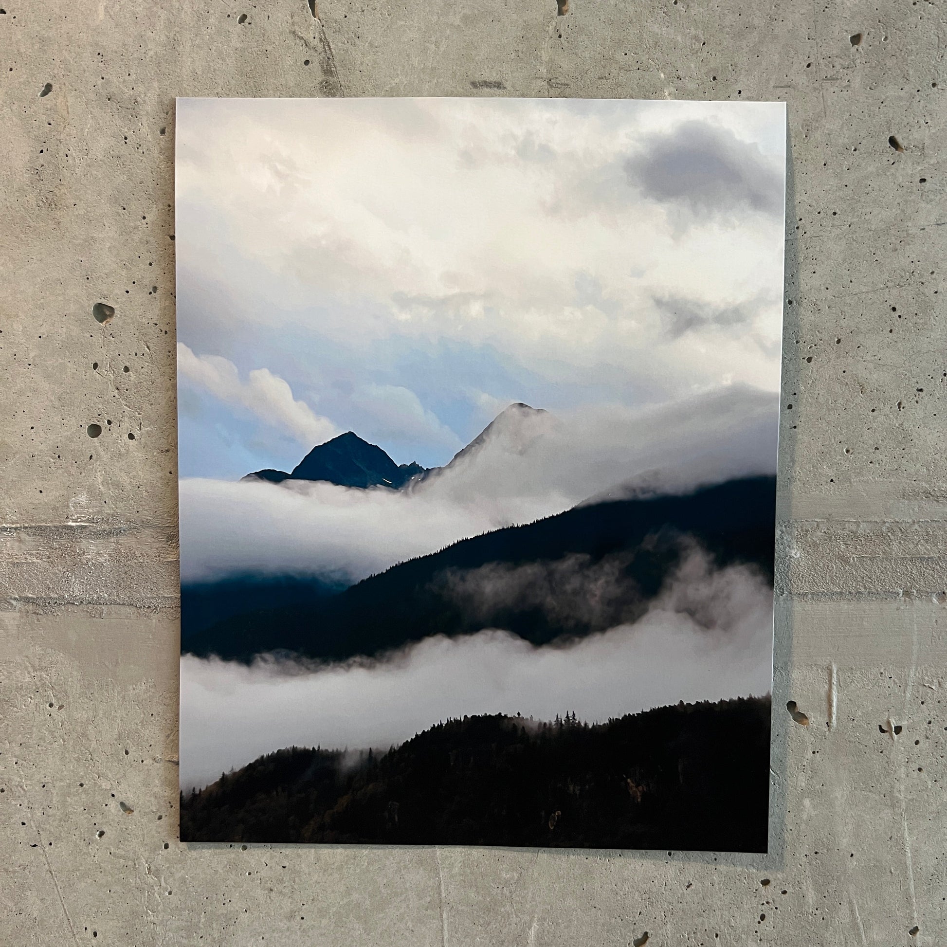 photography art print of foggy mountains