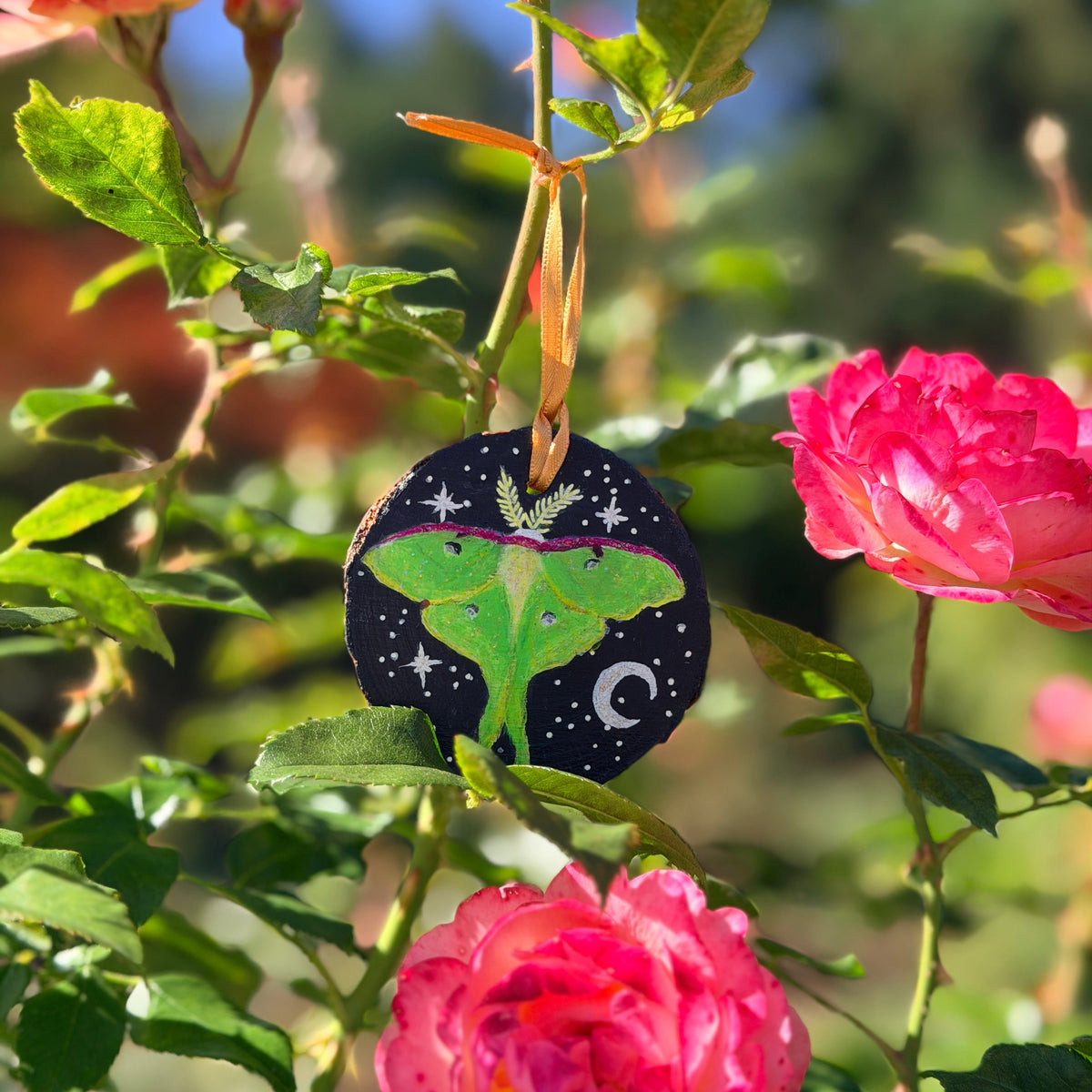 Hand-painted Wooden Luna Moth Ornament