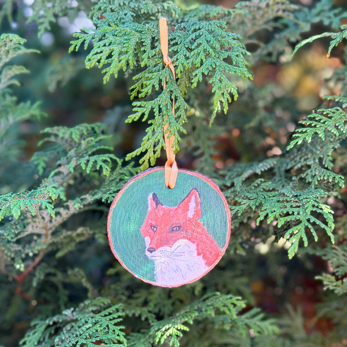 Hand-painted Wooden Fox Ornament