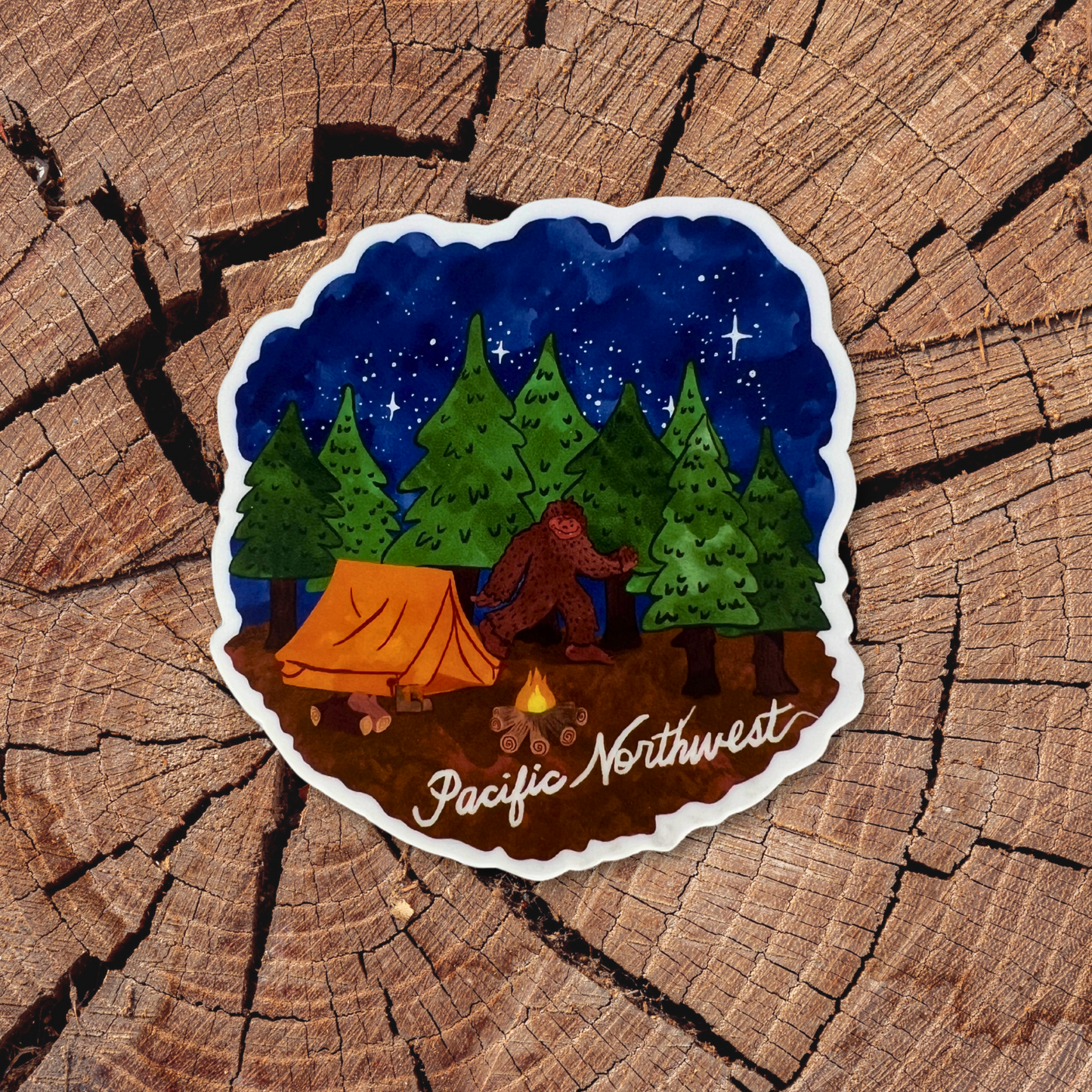 Camping with Bigfoot PNW Sticker