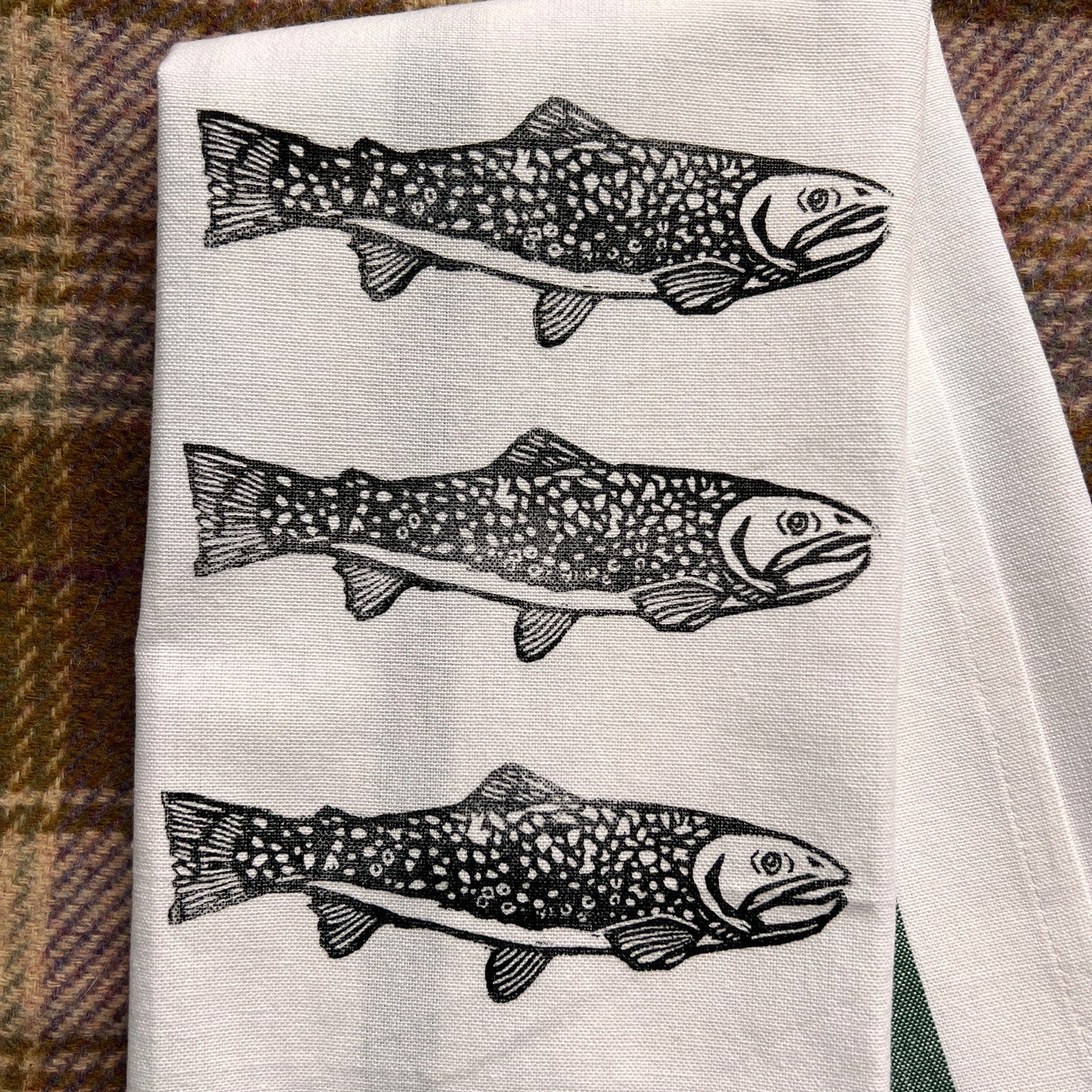 Hand-Stamped Brook Trout Tea Towel – Limited Edition, 100% Cotton Kitchen Towel | #003