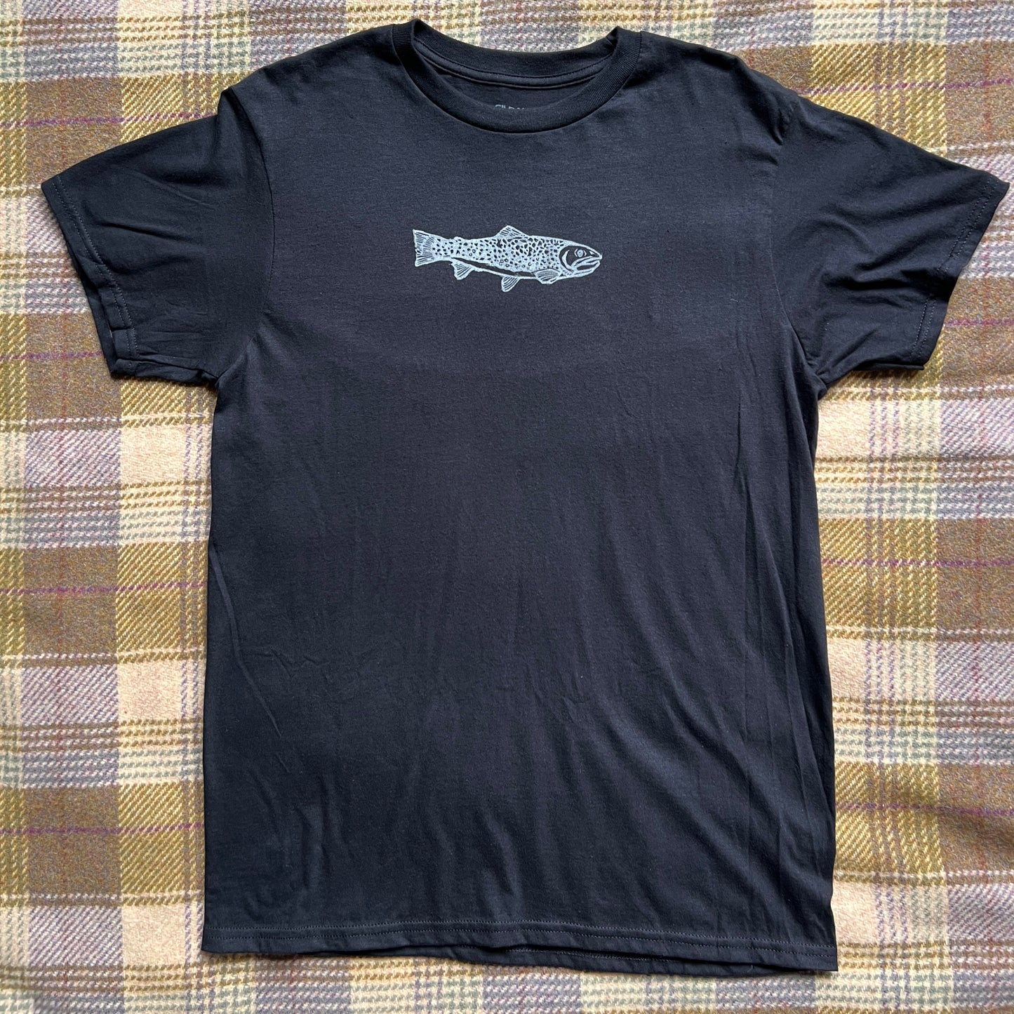 Hand Printed Black T-Shirt – Brook Trout –Size Medium – Limited Edition |#002