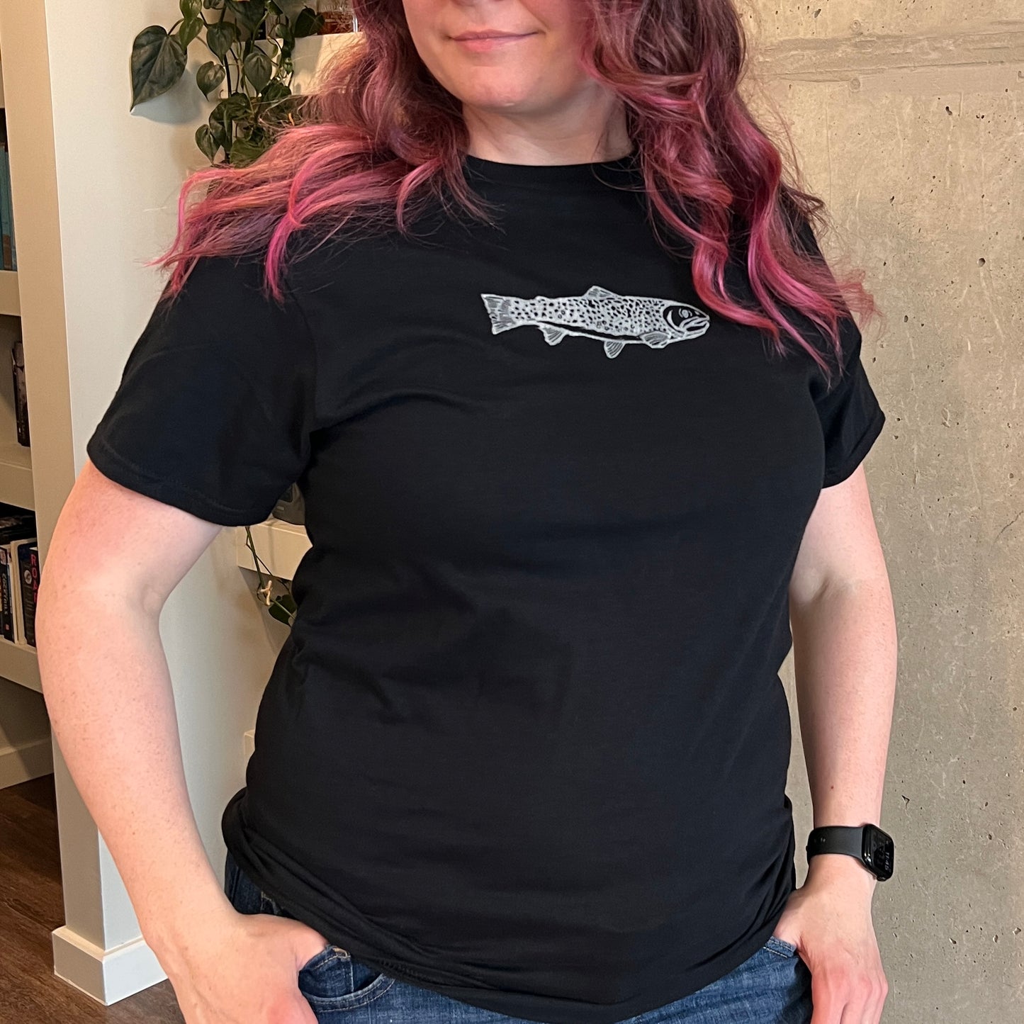 Hand Printed Black T-Shirt – Brook Trout –Size Medium – Limited Edition |#002
