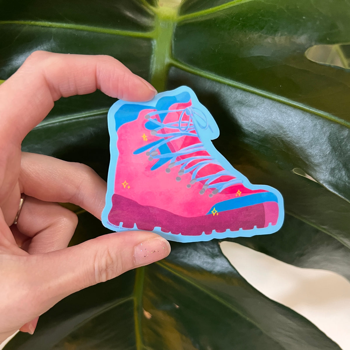 Handmade Pink Hiking Boot Sticker