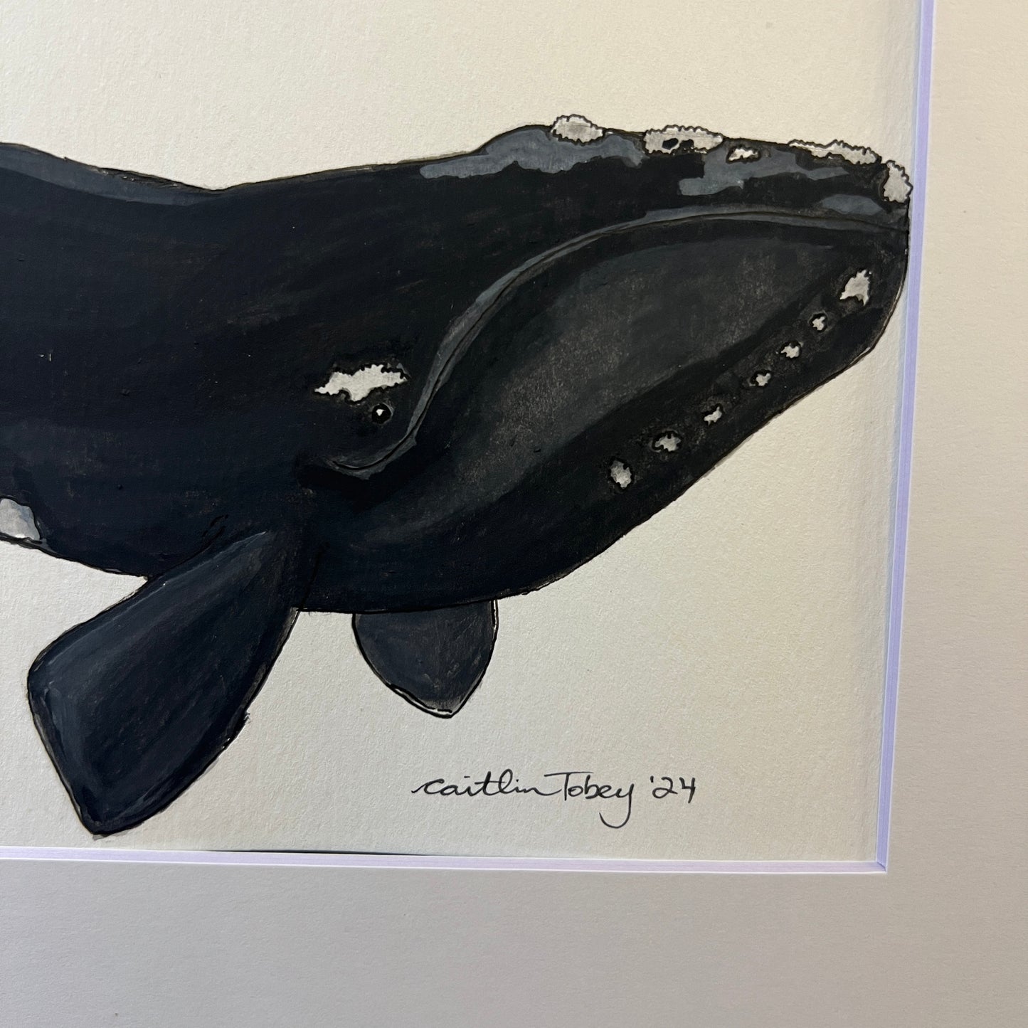 Signed "North Pacific Right Whale" Original Gouache Painting #8/9