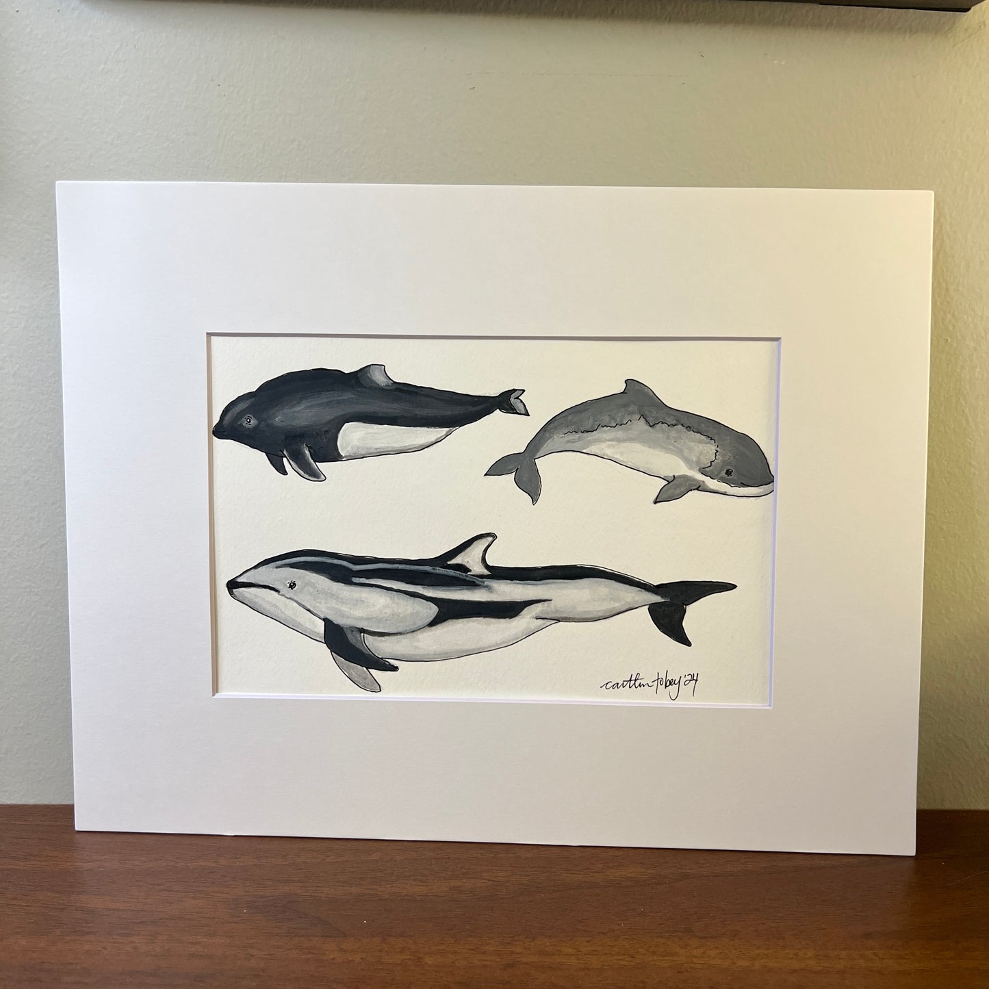 Signed "Dall's Porpoise, Harbour Porpoise & Pacific White-Sided Dolphin" Original Gouache Painting #5/9