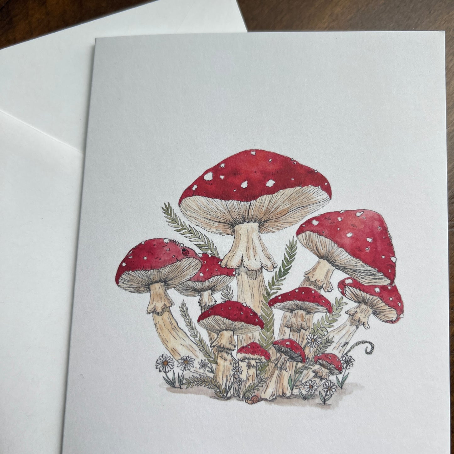 Red Cap Mushrooms Greeting Card – Blank Inside
