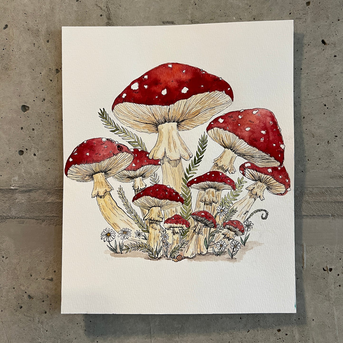 Illustration of mushrooms on a textured surface
