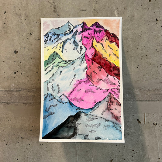 💚Signed "Rainbow Mountains" Watercolor Painting (Unframed)