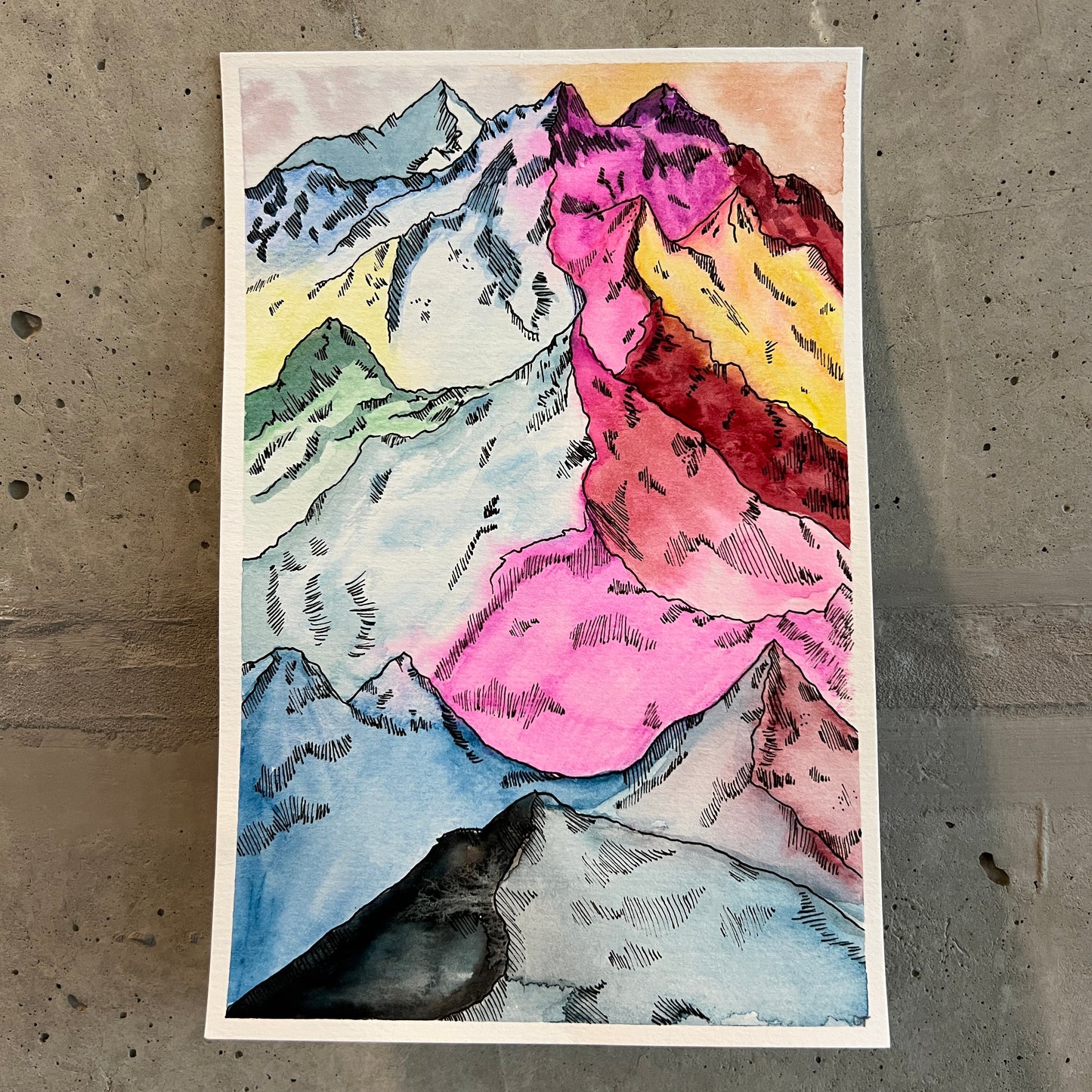 💚Signed "Rainbow Mountains" Watercolor Painting (Unframed)