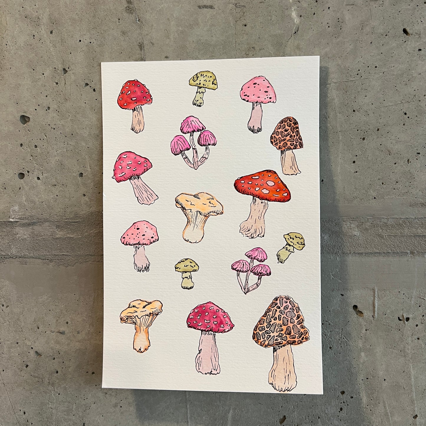 💚Signed "Happy Little Mushrooms" Watercolor Painting (Unframed) #1/2