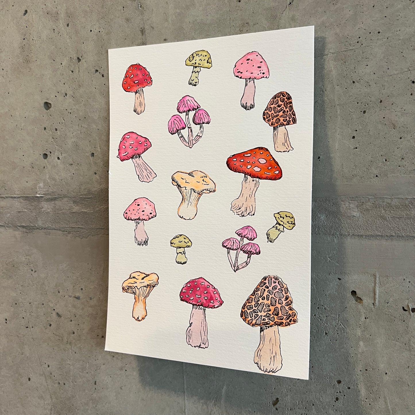 💚Signed "Happy Little Mushrooms" Watercolor Painting (Unframed) #1/2