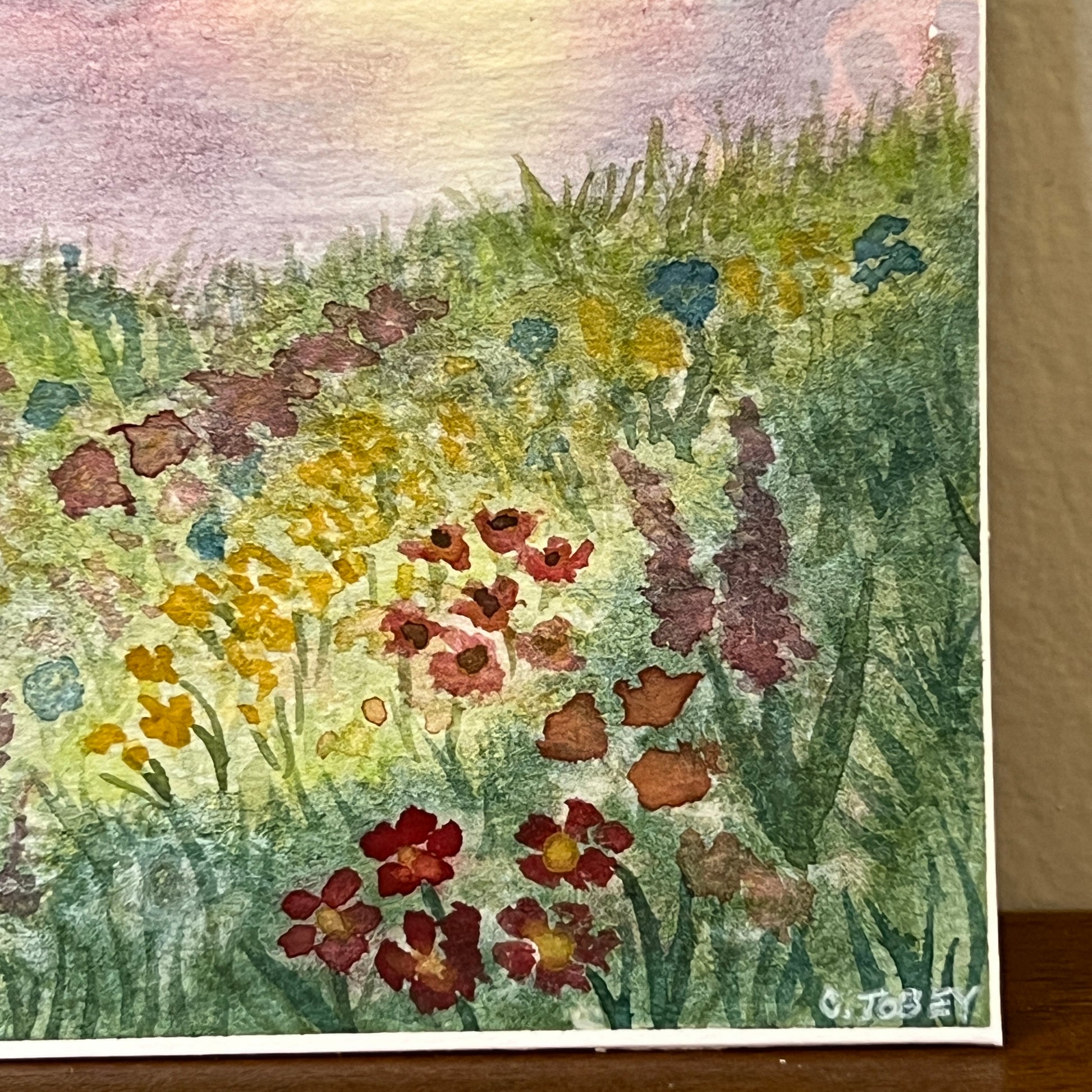 watercolor painting closeup of the wildflower details